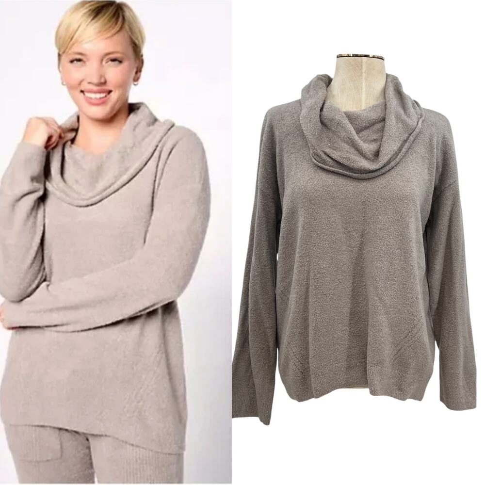 Barefoot Dreams Cozychic Lite Sweater Pullover Cowl Neck Gray Size Small